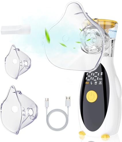 BuzzoXerex Nebulisateur, Inhalateur Portable pour Adultes et Enfants, Nebulisateur Aerosol Silencieux Autonettoyante, Inhalateur Rechargeable avec 2 Masques et Embout Buccal
