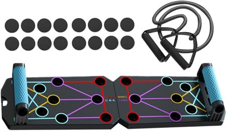 Tablero de flexión plegable: entrenador de gimnasio en casa, base de construcción muscular, de barra de empuje | Tablero de ejercicios compactos con diseño antideslizante y zonas objetivo para