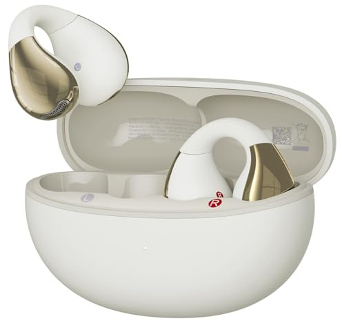 wegear öronproppar med öppen öra, clip-on-hörlurar, öppen ring komfort trådlösa Bluetooth-öronsnäckor, dubbel anslutning, 30 timmars speltid, bekväm för träning och daglig användning, vita