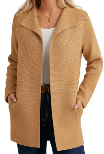 GRACE KARIN Long Cardigan Sweaters, Fall Winter Ribbed Knit Coatigan, Chunky Sweater Jackets Brown L
