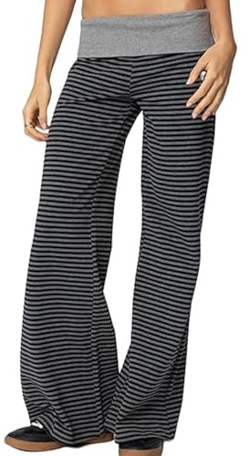 BABWWNIX Fold Over Yoga Pants for Women Low Rise Wide Leg Sweatpants Color Block Flare Leggings Y2k Bootcut Gym Lounge Pant