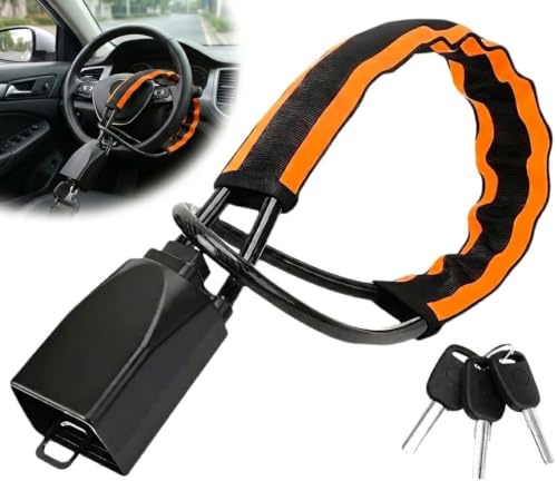 Steering Wheel Lock Anti-Theft Device,Heavy Duty Seat Belt Lock, Titan Lock for Car Anti Theft Security with 3 Keys, Universal Fits for Most Vehicles SUV, Jeep, Pickup, RV, (Orange)