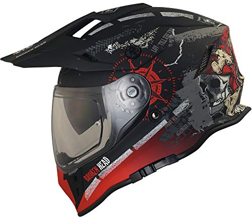 Broken Head Road Pirate VX2 Motocross-Helm - Motorradhelm Mit Sonnenblende - MX Cross-Helm In Schwarz & Rot - Größe L (59-60 cm)