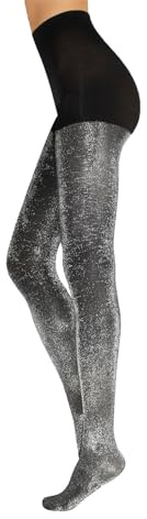 CALZITALY Collant Opaque Brillant, Or, Argent, Collants Pois, S-M, L-XL, XXL, 3XL, 4XL, 20-60 DEN, Made in Italy (L/XL, Noir/Argent)