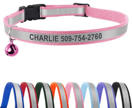 GoTags Personalized Reflective Cat Collars, Engraved Custom Cat Collar