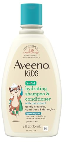 Aveeno Kids 2-in-1 Hydrating Shampoo & Conditioner, Gently Cleanses, Conditions & Detangles Kids Hair, Formulated With Oat Extract, For Sensitive Skin & Scalp, Hypoallergenic, 12 fl. oz