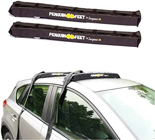 Suspenz Soft Roof Rack Pads for Kayak, Canoes, SUPs, Surfboards, Tie-Down Straps Included, Penguin Feet Car Top Transport System with Cam Buckle Straps