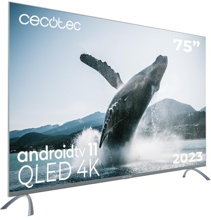Cecotec QLED-Fernseher 75 Smart TV V3+ Serie VQU30075+S, 4K UHD, Android TV 11, Rahmenlos, Google Assistant und Chromecast, Dolby Vision & Atmos, HDR10, HBBTV, 2023.