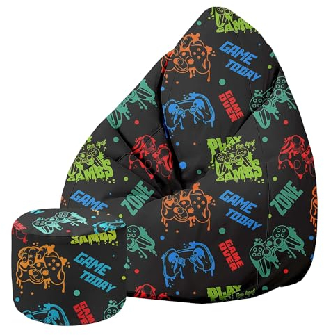 DreamRoots Sitzsack Erwachsene mit Füllung 80x80x120cm - Samt Stoff 300 gr/m2 Sitzsack mit Lehne und Hocker und Bezug - Sitzkissen Boden - Chill Sack