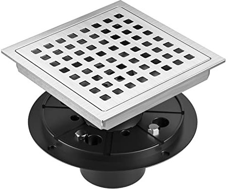 Dilvii 6 Inch Square Shower Floor Drain Brushed Stainless Steel Drain Kit with Flange, Removable Grid Cover, Hair Strainer
