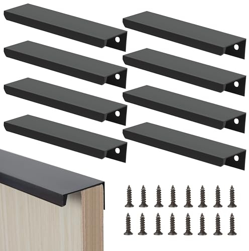 Heveer Tiradores de Muebles Negro Tiradores Ocultos para Armarios 150mm con Tornillos para Puerta de Armario Cajones 8 Piezas