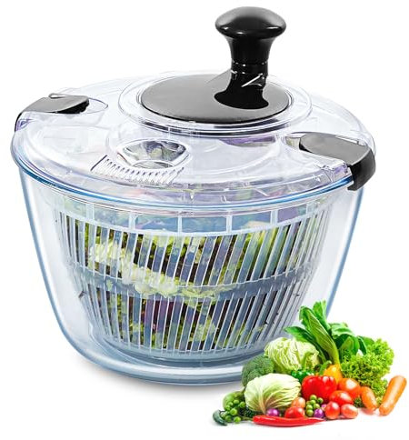VEVOR Salatschleuder aus Glas, 4,75 Qt, Einhändige einfache Pressung, großer Gemüsetrockner, Salatreiniger und Trockner mit hohem Borosilikatglas-Schüsseldeckel, für Gemüse, Kräuter, Beeren, Obst,