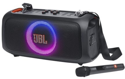 JBL PartyBox On-The-Go Essential - Portable Party Speaker with Built-in Lights and Wireless mic, Amazing JBL Pro Sound, IPX4 splashproof Protection, 6 Hours of Playtime, Convenient Shoulder Strap