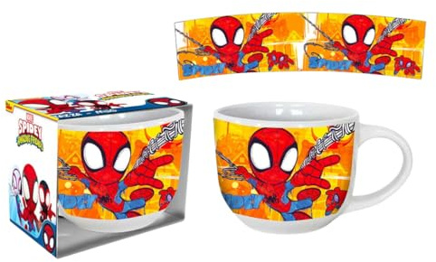 Tazza Spidey Larga In Ceramica Con Manico Per Bambine,Tazza per Colazione 380 ml, Idea Regalo, 3+ Anni