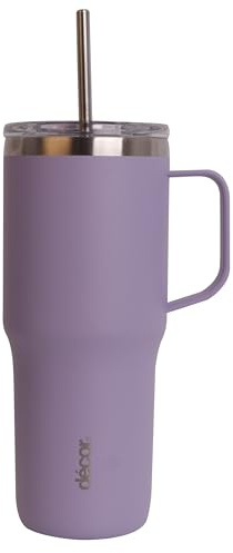 décor - Taza de viaje XL en lavanda, acero inoxidable de doble pared, 880 ml - A prueba de fugas, duradero y aislado para bebidas calientes y frías