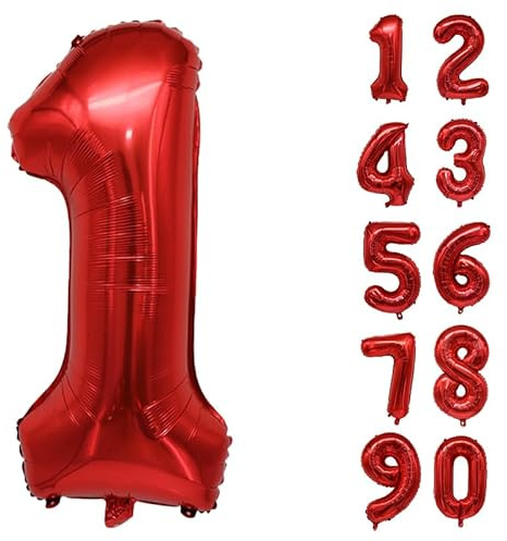 32 Inch Number Balloons Giant Number Aluminium Foil Helium Balloons for Birthday Party Celebration Decoration New Year Baby Shower Anniversary (Red, 1)