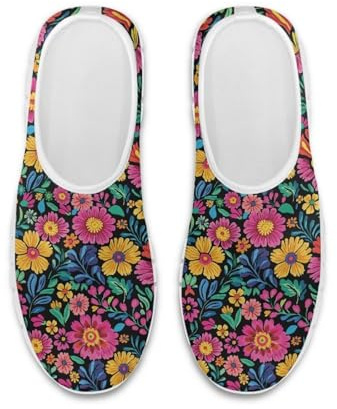 chaqlin Low Cut Work Shoes Black Laceless Slip On Breathable Mesh Casual Ballet Flat Nurse Walking Sneakers Floral Round Toe Casual Work Barefoot Shoe
