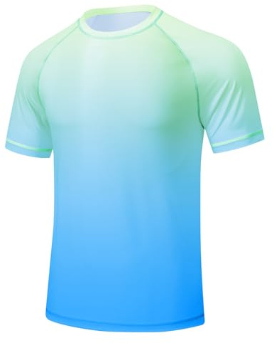 Huayuzh Men's UV Rash Vest Mens Short Sleeve Swimming T Shirt UPF 50+ Rash Guards Quick Drying Summer Surfing Beach Top Light Blue Gradient Blue L