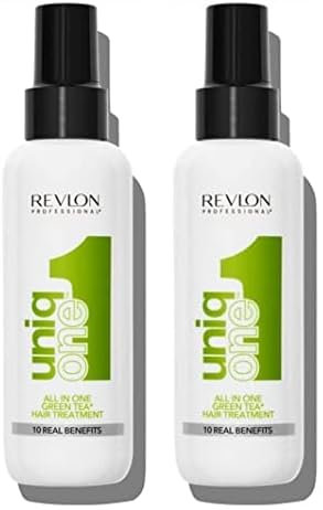 Revlon Professional UniqOne Protector Térmico Cabello, Acondicionador Pelo, Tratamiento Hidratante para el Pelo en Spray sin Aclarado, Fragancia Té Verde 150 ml (Paquete de 2)
