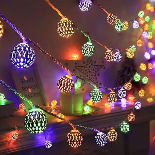Cadena De Lámparas Esféricas LED,3.2m 20LED Guirnalda de luces LED tipo globo funciona con pilas, para interiores, dormitorios, fiestas, cumpleaños, decoración de árbol de (Multicolor, Dorado)