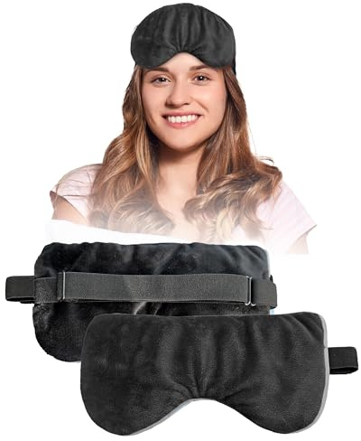 Heated Eye Mask for Dry Eyes, Stye, Blepharitis & Puffiness Relief – Microwavable Warm Compress with Soft Fleece – ThermoDR Reusable Mask for Fatigue, Strain, Sinus & Irritation – Black