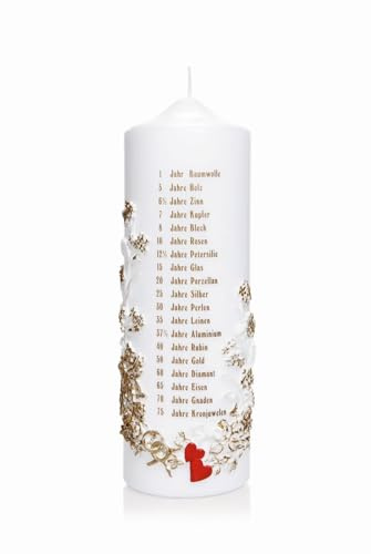 INNA-GLAS Candela nuziale BRONSON, bianco-oro, 24 cm, Ø 7,8 cm