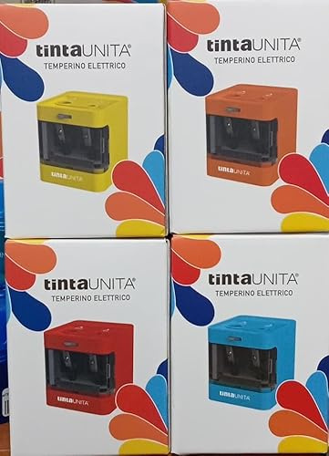 Temperamatite elettrico TINTAUNITA temperino due fori per tutti i tipi di matite e colori, con serbatoio. 4 colori disponibili 1Pz random