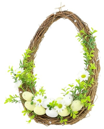 Malugogo Ghirlanda Pasquale Decorativa Con Uova Artificiali E Rattan Corona Primaverile Per Porta D'Ingresso Mobile Cucina E Finestra Decorazioni Pasqua Fai Da Te