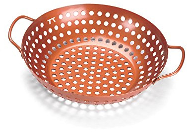 Outset Grill Wok With Holes, Copper Non-Stick, Round With Handles