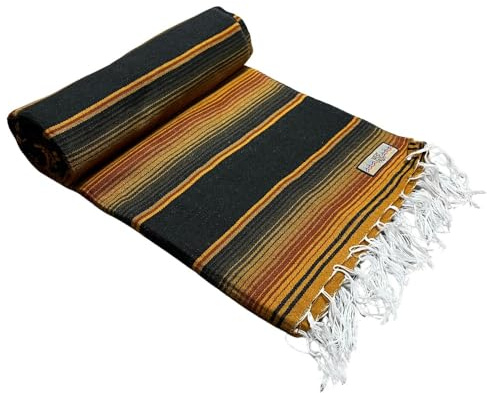 Auténtica Manta Mexicana de Serape – Manta de Saltillo Mexicano Hecha a Mano con diseño de Rayas, Manta de Playa, Tapiz o Manta de Yoga