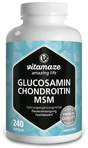 Glucosamina Condroitina MSM 2250 mg con Vitamina C, 240 Capsule, Articolazioni e Cartilagine Integratori, Alto Dosaggio, Naturale senza Additivi non Necessari, Qualitá Tedesca - Vitamaze®