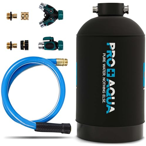 PRO+AQUA Portable RV Water Softener, 16,000 Grain, Pre-Filled high-Capacity Resin, Neoprene Shield, w/connectors - Protects RV Water Systems from Hard Water deposits, Build-up, Corrosion, and Scale