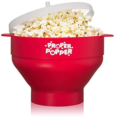 The Original Proper Popper Microwave Popcorn Popper, Silicone Popcorn Maker, Collapsible Bowl BPA Free & Dishwasher Safe - (Red)