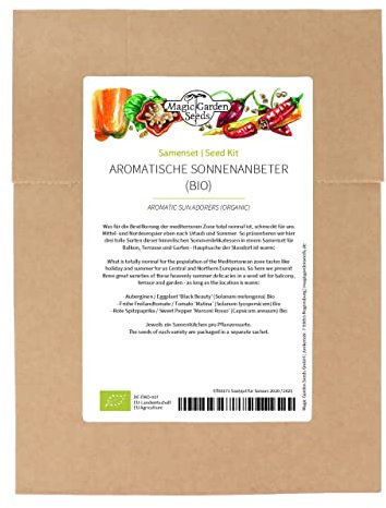 Adoradores aromáticos del sol (Orgánico) - Set de de semillas con tomate, pimiento dulce y berenjena para balcón y jardín