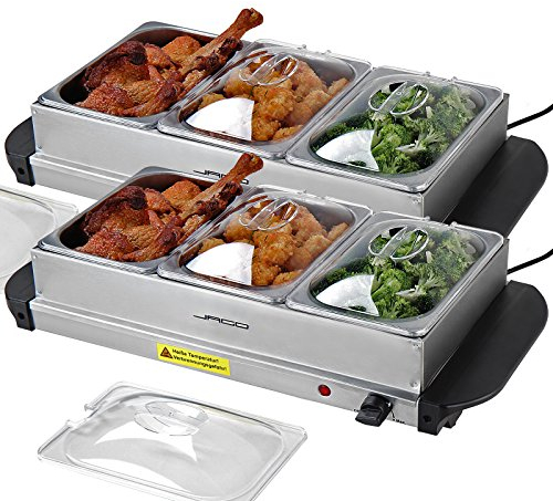 Jago® Chauffe-Plats Électrique - en Acier Inoxydable, Maintien de la Température, Couvercles Transparents - Chauffe-Buffet, Chafing Dish (4 Récipients / 2 x 2.5L + 2 x 1L (7L))