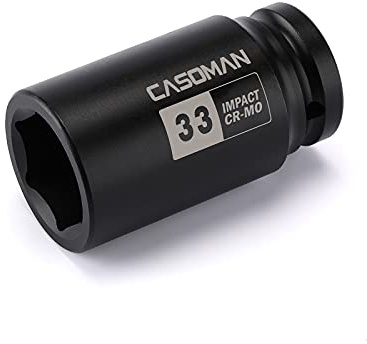 CASOMAN 0,7 tum enhet x 33 mm djup 6 PT slaguttag, CR-MO, 0,7 tum enhet 6-punkts axelmutteruttag för enkel borttagning av axelaxelaxelaxelmuttrar (33 mm)