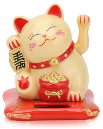 HERCHR Gatto Che saluta, Gatto della Fortuna a energia Solare Gatto Carino e Accogliente con Braccio Che ondeggia Decorazione per Auto Decorazione Feng Shui,6,5 × 7 × 8 cm(Giallo)