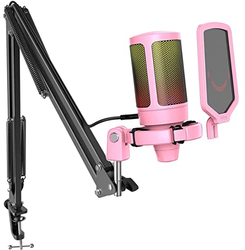 FIFINE USB Microfono PC PS4 PS5, Gaming Micrófono a Condensatore per Streaming Podcasting, RGB Microfoni da Tavolo con Pulsante di Silenziamento