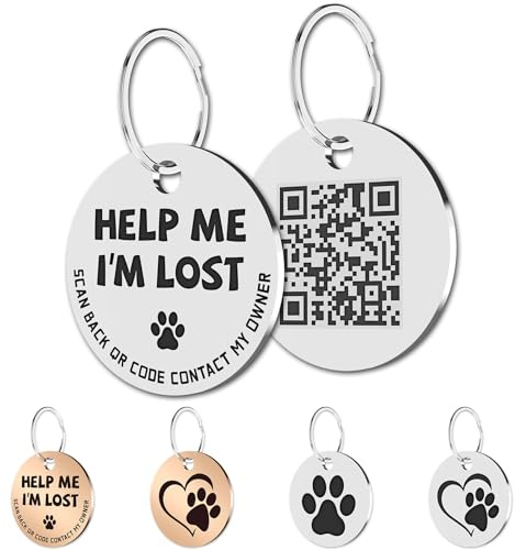 MYLUCKYTAG Stainless Steel QR Code Pet ID Tags Dog Tags - Pet Online Profile - Scan QR Receive Instant Pet Location Alert Email