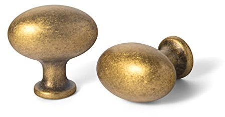 Goo-Ki 1.2Inch(36MM) Oval Antique Brass Cabinet Knobs, Zinc Alloy for Drawer Knobs for Dresser Cupboard Wardrobe,6 Packed