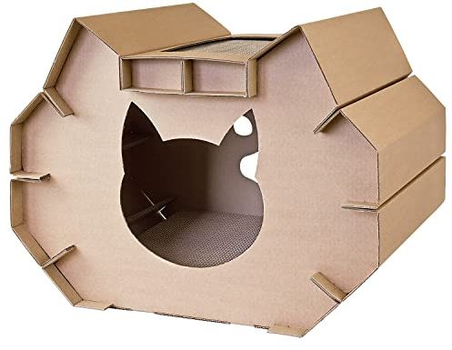 XXL Lit de Chat Maison Chat Tapis à gratter Grotte de Chat Maison en Carton Maisonnette pour Chats avec Carton à gratter Petigi