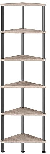 HOOBRO Eckregal mit 6 Ebenen, industrielles Eckregal Stehend, Bücherregal, Standregal, Eck-Bücherregal zur Präsentation von Pflanzenblumen, Aufbewahrungsregal für kleine Räume, Greige EBG36CJ01