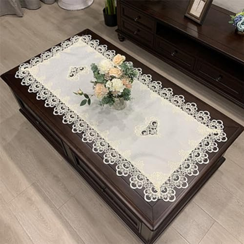 Piccola tovaglia rettangolare ricamata in pizzo floreale macramè per festa di matrimonio, casa e cucina, sala da pranzo, 50 x 100 cm, bianco