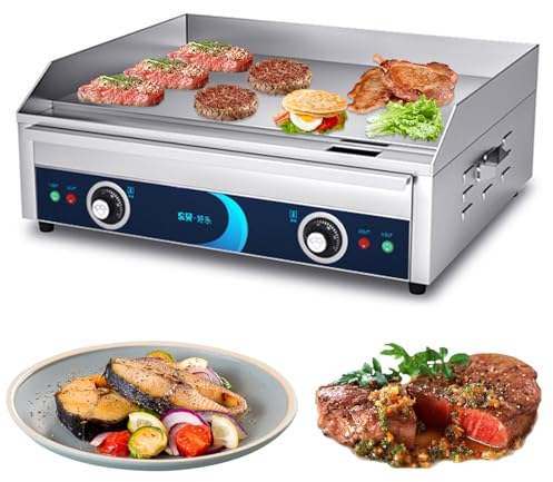 RUYICZB Plancha Eléctrica Profesional De 24 Sin Enchufe Plancha De Barbacoa Flat Top Hot Plate Acero Inoxidable Antiadherente Teppanyaki Grill para Cocina De Restaurante, 220V 4400W