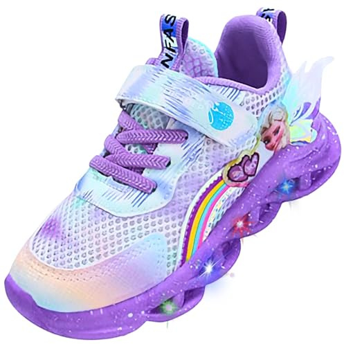 Vorkhuaeri Zapatillas Niña Elsa con Luces, Zapatos Princesa LED Deportivas Luminosos Tenis para Niña Niños Bebe Shoes (A3-Purple-Mesh,28)