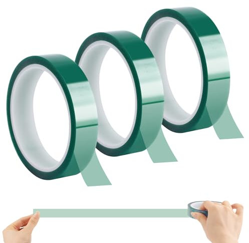 3 Rollen Hitzebeständiges Klebeband, Sublimation Polyimid Nickelband, Hohen Temperaturen Hitzeschutzband für Elektronische Leiterplatten (Grün 20mm × 33m)