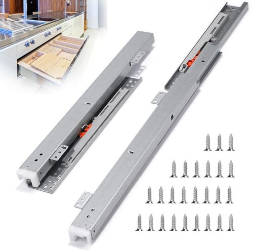 EFUTURETIME Glissiere pour Tiroir 35 cm Rail Tiroir Coulissant à Extension Totale 60 cm, Coulisse Tiroir avec Amortisseur Montage au Sol avec 26 Vis, 1 Paire