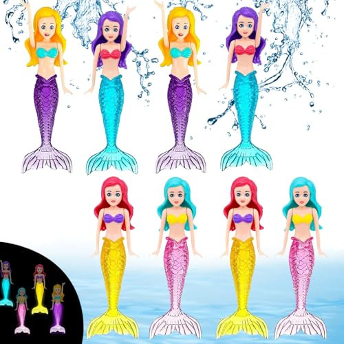 YOUYIKE Tauchspielzeug mit Nachleuchtenden Meerjungfrauen – 8er Set Unterwasser Spielzeug für Schwimmbad, Pool & Badewanne – Familien-Spaß mit Gruppenspielen ab 3 Jahr (Klassische Ausgabe)
