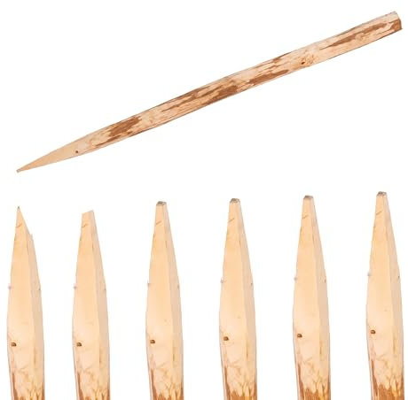 Pack de 6 Palisadas de Madera – Postes de Avellano 90 cm de Largo, Punta Afilada, ⌀6-7 cm, Palos Aserrados para Valla de Jardín, Cercado Rústico y Delimitación de Espacios