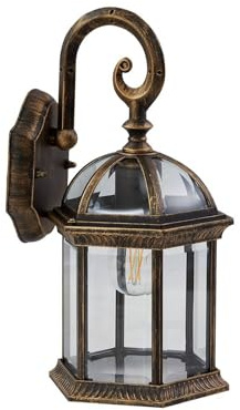 Lindby vägglampa utomhus (lykta) Adelisa (stänksäker (lanthus, vintage rustik) i guld/mässing av aluminium (1 lampa E27) – utomhusvägglampor vägglampa LED utomhu utomhus